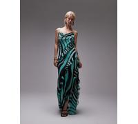 Mango - Vestito sottoveste lungo con stampa zebrata blu e taglio sbieco M