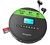 MangoKit CD-X Lettore CD portatile per auto con Bluetooth, riproduzione MP3, jack per cuffie, funzione anti-scivolamento, batteria ricaricabile - Lettore CD compatto per viaggi, casa e