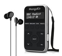MangoKit MP1 + tascabile DAB Radio DAB/DAB+, Radio FM personale w/auricolari, Sport DAB Radio con pulsanti bloccabili, Batteria ricaricabile, 20 stazioni preset, Display LCD - nero e argento