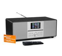 MangoKit MS4 CD Player DAB Radio Hifi Sistema I Bluetooth I Potente Sistema Stereo I Digital Radio Dab+I Acustic Wood Mabiet I CD Player con 40 Preset, Jack per Cuffie,Metallico Nero