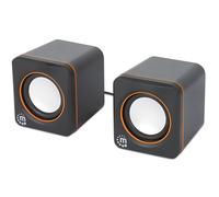 Manhattan 102698 - Altoparlante stereo 2.0 per PC o laptop, ingresso USB e alimentazione, 1 coppia, plug & play nero/arancione