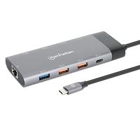Manhattan 130714 replicatore di porte e docking station per laptop Cablato USB 3.2 Gen 2 [3.1 Gen 2] Type-C Grigio (USB-C DOCK/HUB 9-PORT- - ENET/HDMI[X2]/USB-A[X5]/-C[X2]PD)