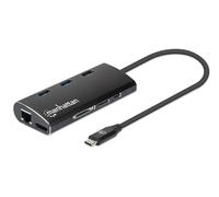 Manhattan 152440 replicatore di porte e docking station per laptop USB tipo-C Nero (USB-C DOCK/HUB/READER 6-PORT- - HDMI/NETWORK/USB-A[X3]/USB-C PD) - Nouvo