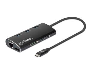 Manhattan 152440 replicatore di porte e docking station per laptop USB tipo-C Nero (USB-C DOCK/HUB/READER 6-PORT- - HDMI/NETWORK/USB-A[X3]/USB-C PD) - Nouvo