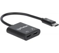 Manhattan Adattatore audio da USB-C a USB-C e USB-C (inc Power Delivery), nero, 480 Mbps (USB 2.0), cavo 11 cm, con alimentazione a porta USB-C (60 W), garanzia di tre anni, confezione al dettaglio