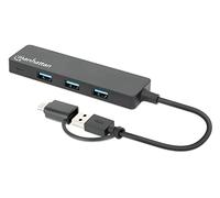 Manhattan 180863 replicatore di porte e docking station per laptop USB 3.2 Gen 1 [3.1 Gen 1] Type-A + Type-C Nero (USB-C/USB-A COMBO DOCK/HUB- - 4 PORT 4X USB-A USB 3.0 BUS POWR)
