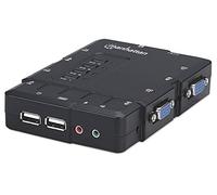 Manhattan 4 -KVM Switch Port Compact, USB, con cavi e supporto audio, nero