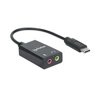 Manhattan Adattatore audio/audio USB-C, USB-C a porte Mic-in e Audio-Out da 3,5 mm, 480 Mbps (USB 2.0), supporta stereo 2.1, cavo 11 cm, nero, scatola