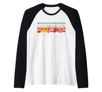 Manhattan Beach California CA Vintage Tramonto retrò Vacanza Maglia con Maniche Raglan
