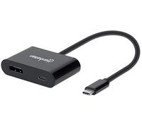 Manhattan - Cavo da USB-C a DisplayPort 1.2 e USB-C (incluso l'alimentazione), 4K a 60Hz, 19,5 cm, nero, alimentazione a porta USB-C (60 W), maschio a femmina, garanzia a vita, confezione al dettaglio