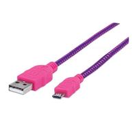 Manhattan Cavo Micro USB Guaina Intrecciata USB/MicroUsb 1.8m Viola/Fucsia