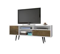 Manhattan Comfort Liberty Collection Mid Century Modern TV Stand With One Cabinet and Three Open Shelves and One Cubby With Splayed Legs, White/Wood