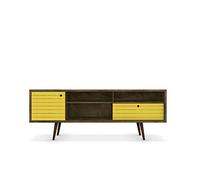 Manhattan Comfort Liberty Collection Mid Century Modern TV Stand With One Cabinet and Three Open Shelves and One Cubby With Splayed Legs, White/Wood