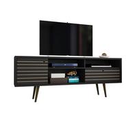 Manhattan Comfort Liberty Collection Mid Century Modern TV Stand With One Cabinet and Three Open Shelves and One Cubby With Splayed Legs, White/Wood