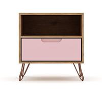 Manhattan Comfort Rockefeller Mid-Century Modern 1 Drawer Bedroom Nightstand, 20.08", Brown