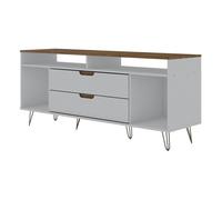 Manhattan Comfort Rockefeller Modern 2 Drawers Living Room Television Stand with Metal Legs, 62.99", Off White/Nature
