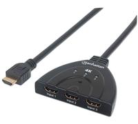 Manhattan HDMI Switch 3-Port, 4K@60Hz, Connects x3 HDMI sources to x1 display, M