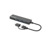 Manhattan 180863 replicatore di porte e docking station per laptop USB 3.2 Gen 1 [3.1 Gen 1] Type-A + Type-C Nero (USB-C/USB-A COMBO DOCK/HUB- - 4 PORT 4X USB-A USB 3.0 BUS POWR)