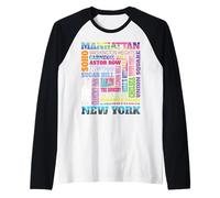Manhattan New York quartieri Skyline NYC Borough Pride Maglia con Maniche Raglan
