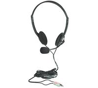 Manhattan Stereo On-Ear Headset (3,5 mm), Microfono Boom, Controllo del Volume In-Line, Auricolari in schiuma, Standard 2 x 3,5 mm jack stereo per uso audio/microfono, cavo da 2 m, nero, tre anni di garanzia, Blister