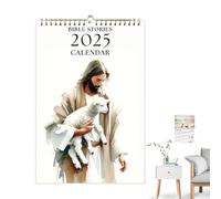 manhegari Calendario da parete cristiano 2025, calendario da 12, 2025 Storie bibliche cristiane Decorazione per la casa Calendario da parete da 12 con rilegatura in metallo - Calendari