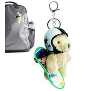 manhegari Portachiavi Orso | Fascino di Borsa Orso di Peluche con Casco - Portachiavi animale stilizzato per le Donne per Viaggi Zaino a Mano Portafoglio e Decorazione Casa, nero e bianco, Se