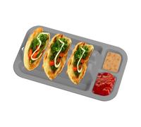 manhegari Vassoi per tacos in silicone | Vassoio di servizio per tacos con 3 fessure, supporto in silicone antiscivolo riutilizzabile con 2 scomparti per condimenti e alimentare per la