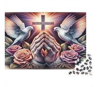 Mani che pregano Colomba Puzzle 1000 Pezzi Carta per Adulti Croce Splendente Giardino Pacifico Gioco di Puzzle 1000 Pezzi Relax Famiglia Arredo Regalo 70x50cm/1000pcs