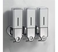 Mani Dosatori per Sapone Liquido Pompa Bottiglia Adesivo, 1500ml ABS Camera T-bar Metal a Muro Manuale Dosatori per Sapone doccia per Shampoo Bagnoschiuma Bagno Cucina Hotel,Argento 3 Camera