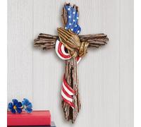 Mani In Preghiera Con Bandiera USA Croce Appesa Rustica Arte Murale Scultura