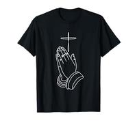 Mani in preghiera e croce cristiana minima Maglietta