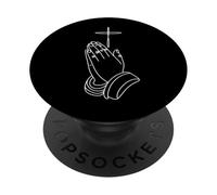 Mani in preghiera e croce cristiana minima PopSockets PopGrip Adesivo