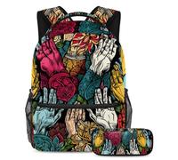 Mani in preghiera fai una dichiarazione con questo set di 2 zaini alla moda per ragazzi ragazze adolescenti, Multicolore#07, B:29.4x20x40cm P:19x7.5x3.8cm, Zaini Daypack