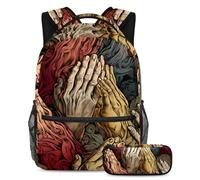 Mani in preghiera per tenere i tuoi oggetti essenziali in un unico posto, zaino con astuccio, il set di zaini per la scuola definitivo per studenti, Multicolore#05, B:29.4x20x40cm P:19x7.5x3.8cm,