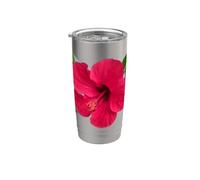 Mania delle forme di fiori tropicali di ibisco esotico verde rosso caldo Bicchiere termico in acciaio inox doppia parete