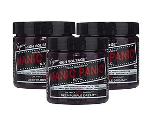 MANIC PANIC Deep Purple Dream Classic - Colore per capelli semi-permanente, ad alta adesione, 3 pezzi, color mora, viola per capelli scuri e chiari, vegano, senza PPD e ammoniaca