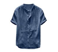 Manica a Colori Tops Short Baggy Linen Retro Blouse Cotone T Camicie Solide Men's Men's Blouse Magliette Larghe