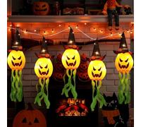 Manica a Vento Fantasma di Halloween, 5 Pezzi Maniche a Vento Appese per Halloween, Hanging Lighted Glowing Ghost con Un Cappello da Strega, Ghost Windsocks con Luce LED, per Decorazioni Esterne