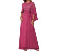 Manica ad aletta Madre della Sposa Abiti Sposo Chiffon Scollo a V Formale Sera Nonna Abiti 2 Pezzi ZMKI357, Fucsia, 38
