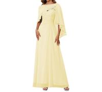 Manica ad aletta Madre della Sposa Abiti Sposo Chiffon Scollo a V Formale Sera Nonna Abiti 2 Pezzi ZMKI357, Giallo, 40