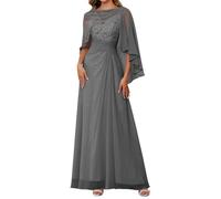 Manica ad aletta Madre della Sposa Abiti Sposo Chiffon Scollo a V Formale Sera Nonna Abiti 2 Pezzi ZMKI357, grigio, 50
