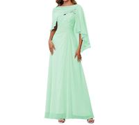 Manica ad aletta Madre della Sposa Abiti Sposo Chiffon Scollo a V Formale Sera Nonna Abiti 2 Pezzi ZMKI357, Verde menta, 38