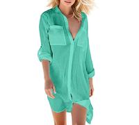 Manica camicetta chiffon, cardigan, spiaggia, copertura allentata, lungo, donne, indossare costume da bagno set tankini, verde, XL