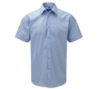 Manica Corta a Spina di Pesce Camicia Russell Easy Care 963M Uomo Blu O Bianco