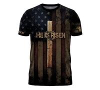 Manica Corta Custom He Is Risen,Jesus,Christianty,God Short Sleeve Morbide Mezza Manica Casual T-Shirt Uomo per Campeggio Escursionismo Running L