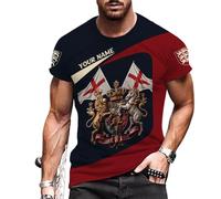 Manica Corta Personalized England 3D,Custom Name 3D English Flag .National Design Soccer Elements Crew Neck T-Shirt Unisex Short Sleeve Comoda T-Shirt Uomo per Sport Running Campeggio 3XL