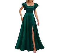 Manica corta Principessa Abiti da damigella d'onore con tasche Abiti da ballo in raso Abito da sera formale ZM158, Verde smeraldo, 40