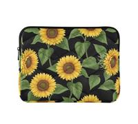 Manica del computer sottile verde girasole vintage | Custodia per notebook da trasporto zaino, profilo 2 cm, imbottitura in cotone perlato