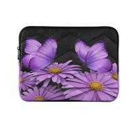 Manica del computer sottile viola del fiore del fumetto | Simpatica custodia per laptop con rivestimento interno delicato e guida alle misure del dispositivo, misura L
