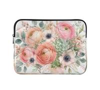 Manica gonfia bianca del computer portatile del fiore dell'acquerello con | Custodia per notebook in poliestere resistente all'acqua e fodera morbida al tatto, taglia M
